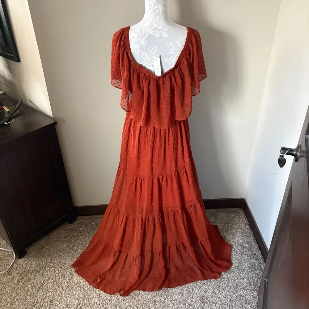 Baltic Born Swiss Dot Off The Shoulder Tiered Maxi Dress LARGE NWT - Picture 2 of 5